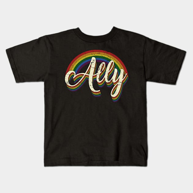 Vintage Ally LGBT Pride raibow Kids T-Shirt by Dianeursusla Clothes